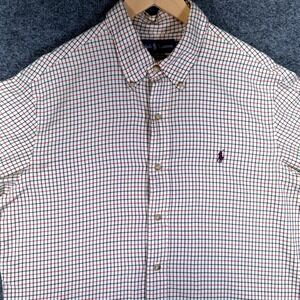 Ralph Lauren Oxford Shirt Mens Large‎ Cream Tattersall Plaid Casual Preppy Pony